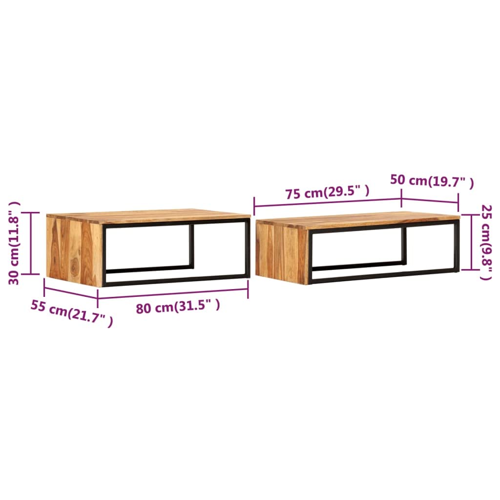 Brown Solid Sheesham Wood Nesting Coffee Table Set of 2 D9867
