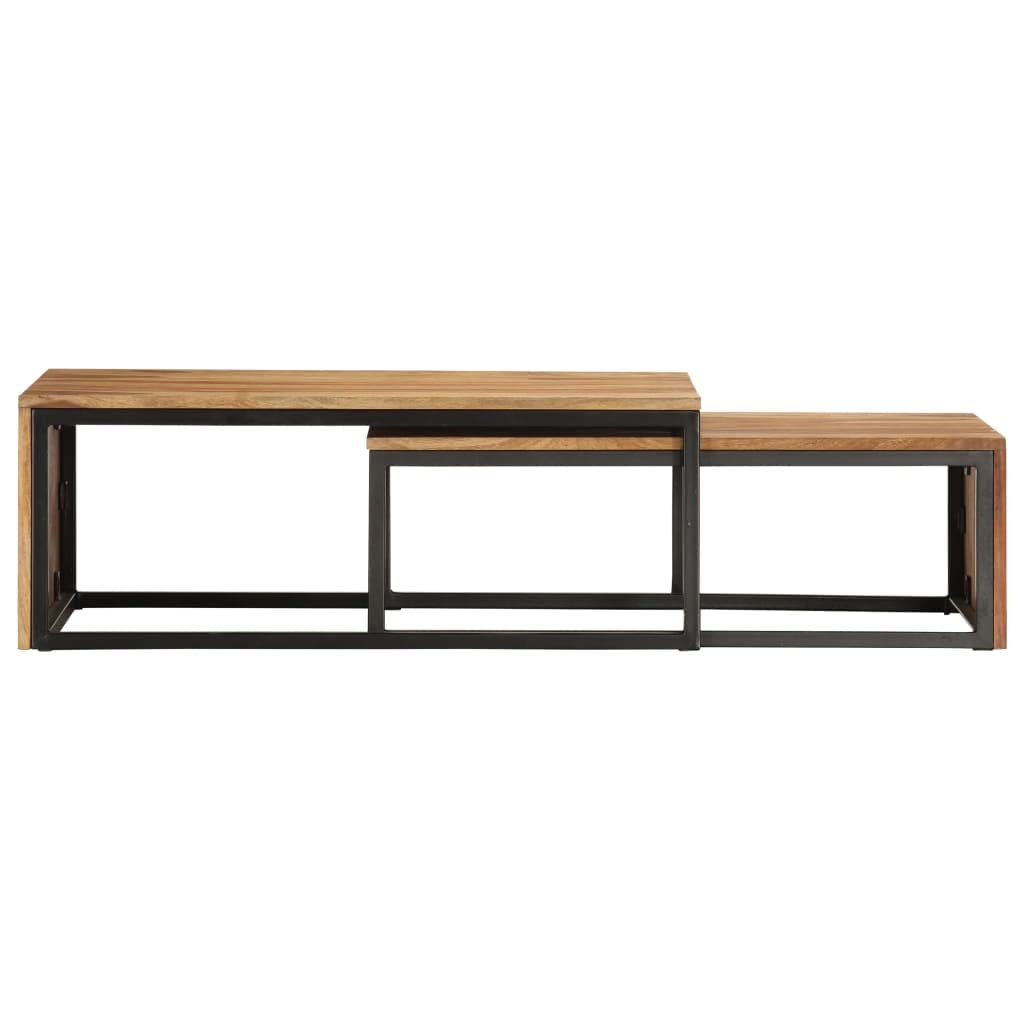 Brown Solid Sheesham Wood Nesting Coffee Table Set of 2 D9867