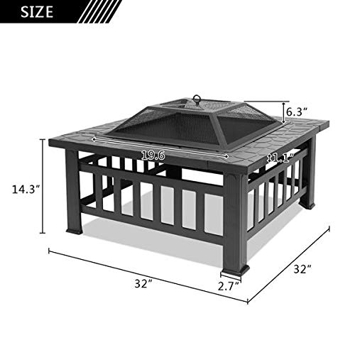 32in Wood Fire Pit with Mesh Lid and Fire Poker M2760