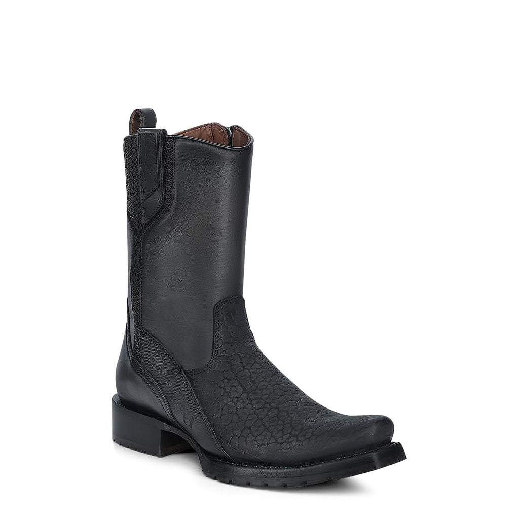 Dark gray Leather Side Zipper Western Boots M360