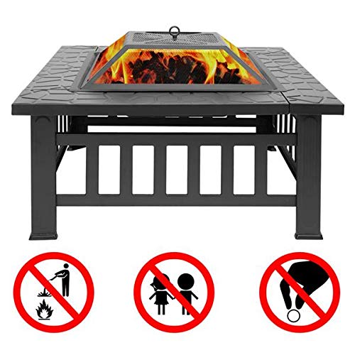 32in Wood Fire Pit with Mesh Lid and Fire Poker M2760
