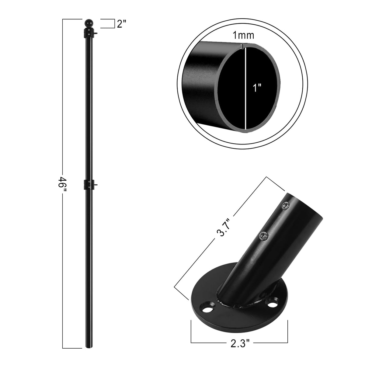 47" Stainless Steel Flag Pole Kit with Wall Mount Bracket F994438