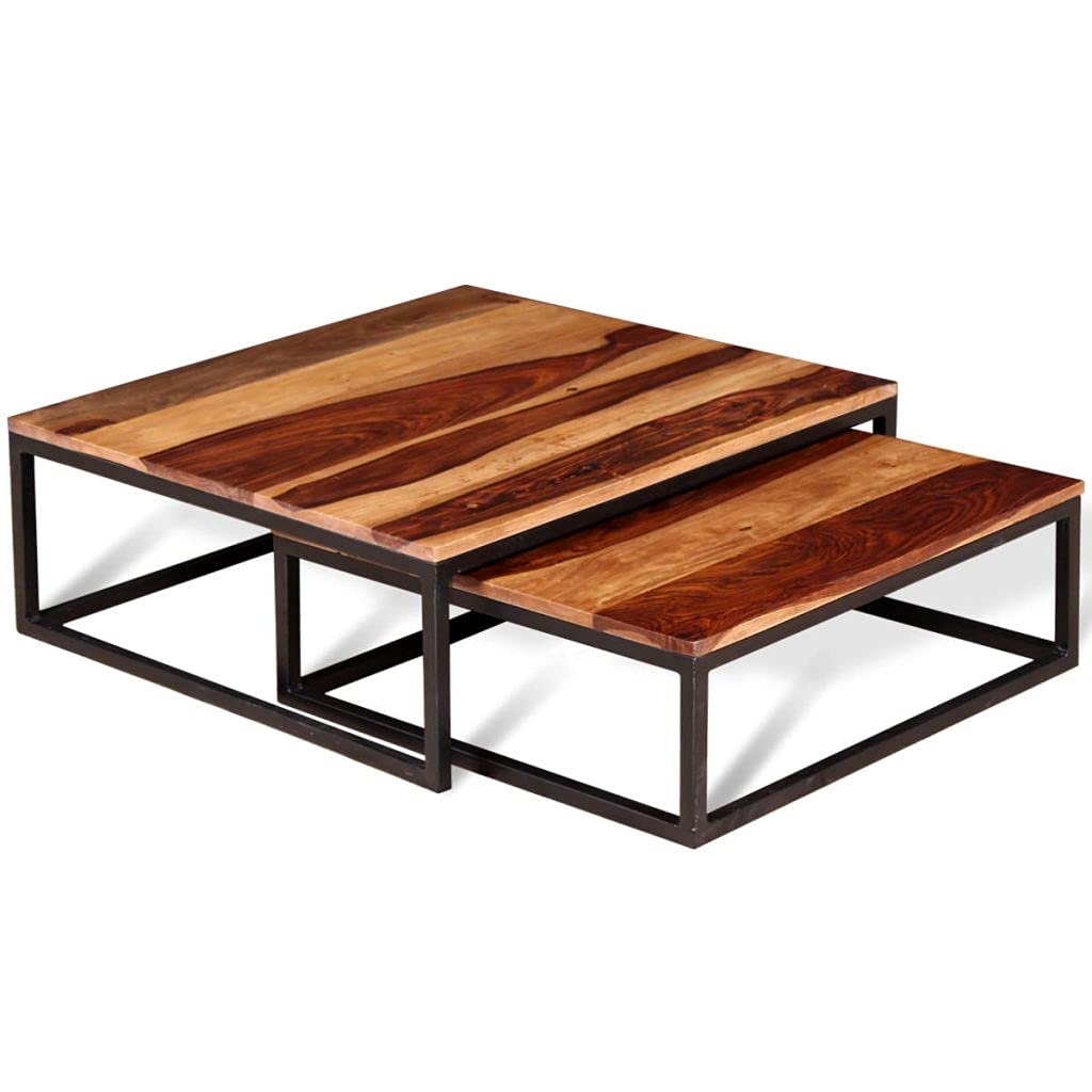 Two Piece Solid Sheesham Wood Nesting Coffee Table Set K94072
