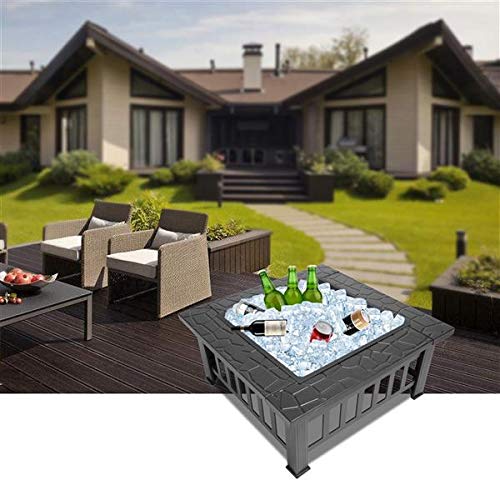 32in Wood Fire Pit with Mesh Lid and Fire Poker M2760