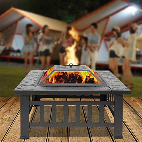 32in Wood Fire Pit with Mesh Lid and Fire Poker M2760