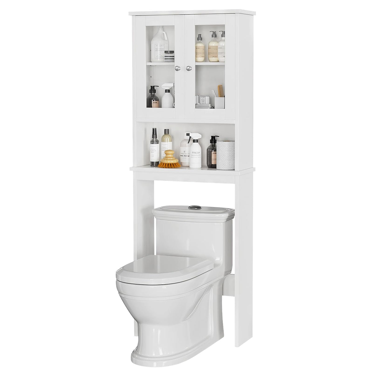 Over The Toilet Storage Cabinet with Tempered Glass Doors F880051