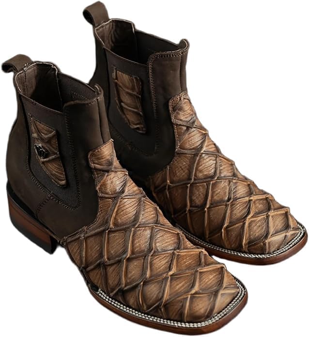 Genuine Leather Square Toe Ankle Cowboy Western Boots P887