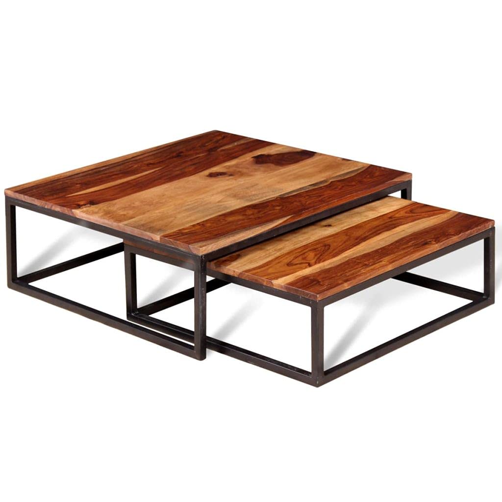 Two Piece Solid Sheesham Wood Nesting Coffee Table Set K94072