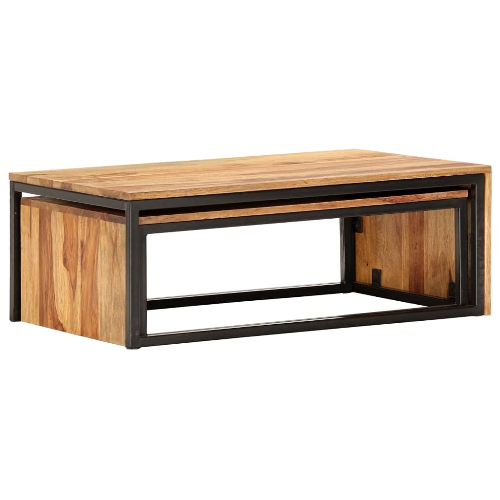 Brown Solid Sheesham Wood Nesting Coffee Table Set of 2 D9867