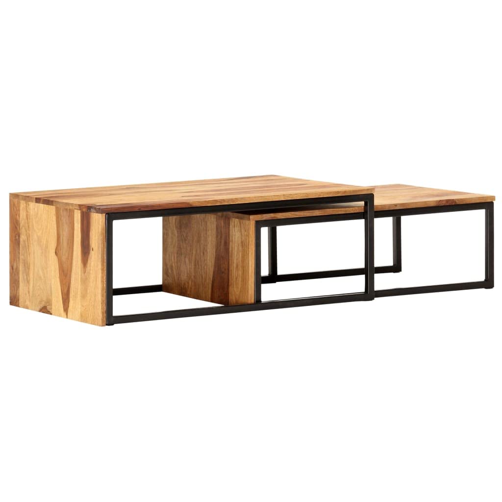 Brown Solid Sheesham Wood Nesting Coffee Table Set of 2 D9867