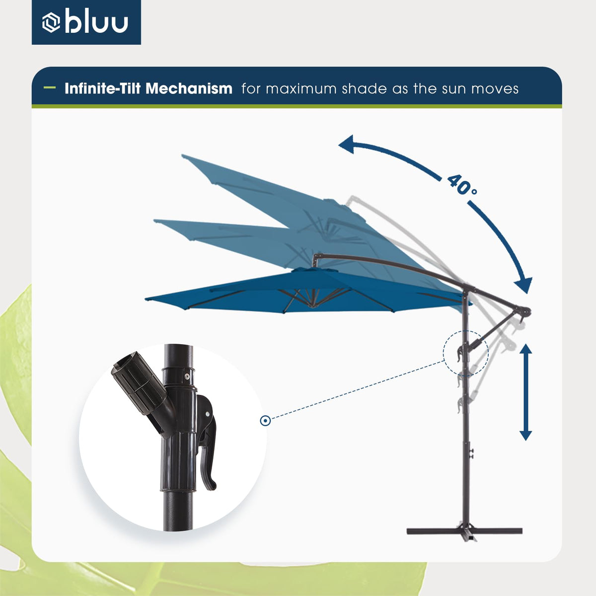 10 FT Patio Offset Umbrella with Infinite Tilt, Crank & Cross Base E7623