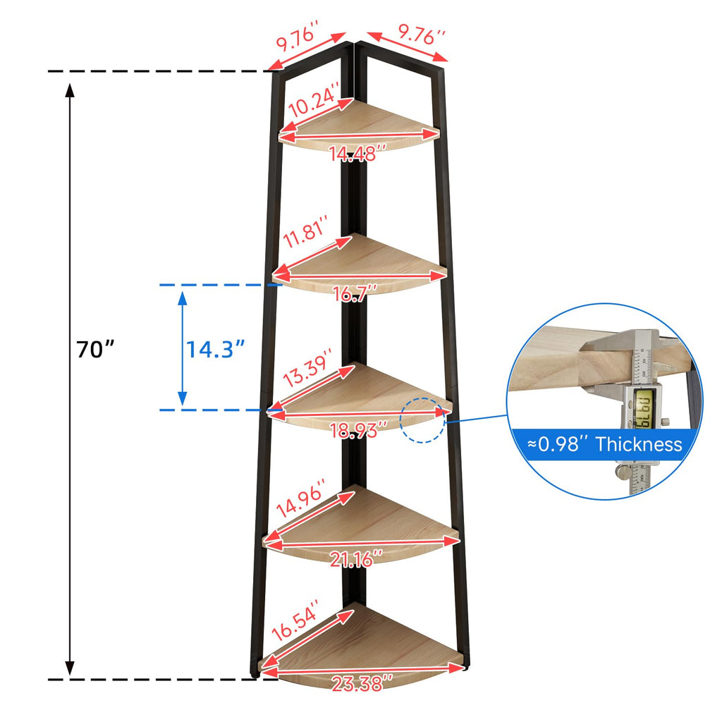 70 inch Solid Wood 5 Tier Corner Bookshelf C992654