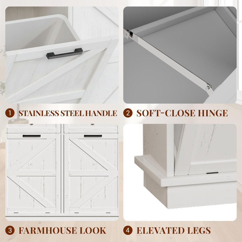 White Double 10-Gallon Tilt Out Trash Can Cabinet with Drawer F605976