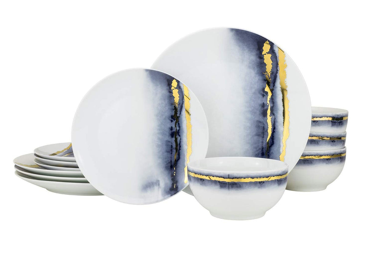 12-Piece Marble Porcelain Dinner Plates Set L310