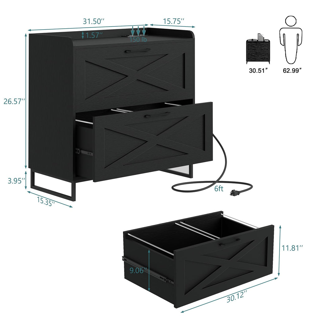 2 Drawer Black File Cabinet with Charging Station A46570