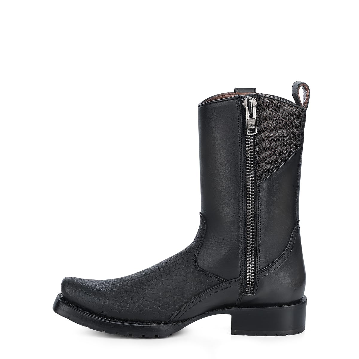 Dark gray Leather Side Zipper Western Boots M360