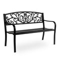 50in Black Metal Outdoor Bench with Armrests S209039