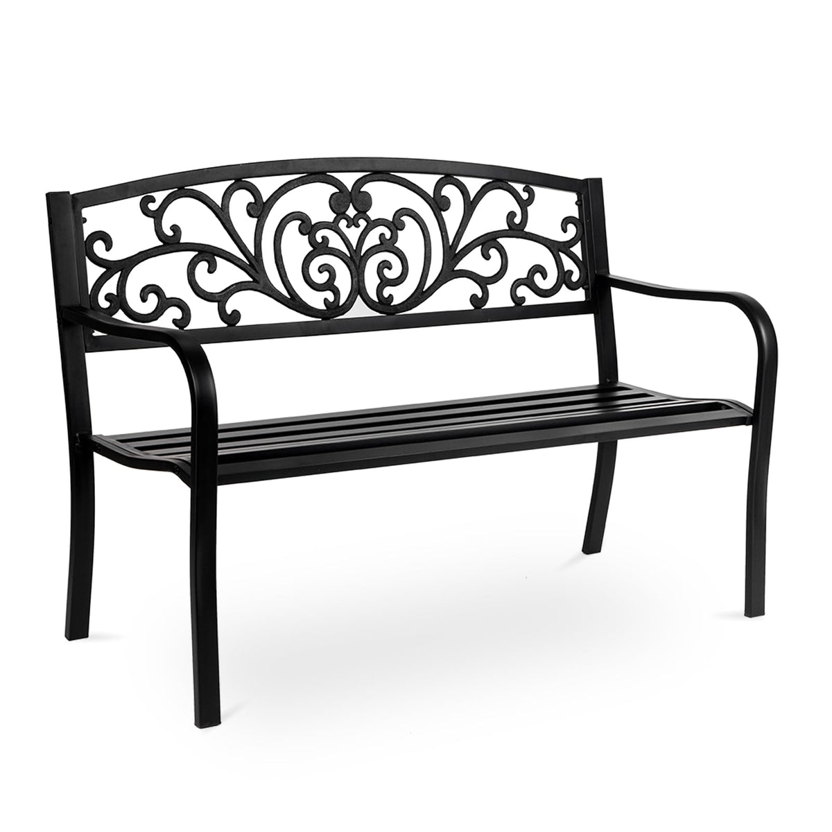 50in Black Metal Outdoor Bench with Armrests S209039