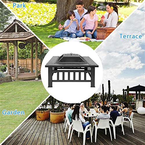 32in Wood Fire Pit with Mesh Lid and Fire Poker M2760