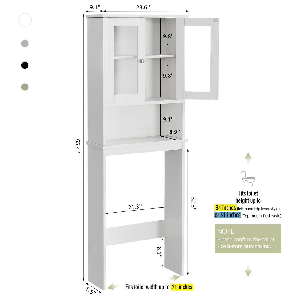 Over The Toilet Storage Cabinet with Tempered Glass Doors F880051