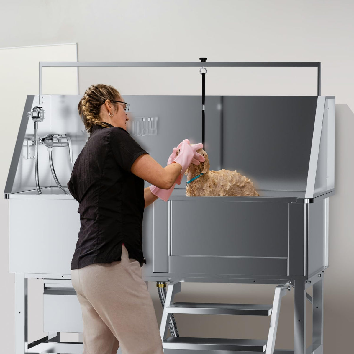 46" Stainless Steel Dog Washing Station with Storage Drawer M23848