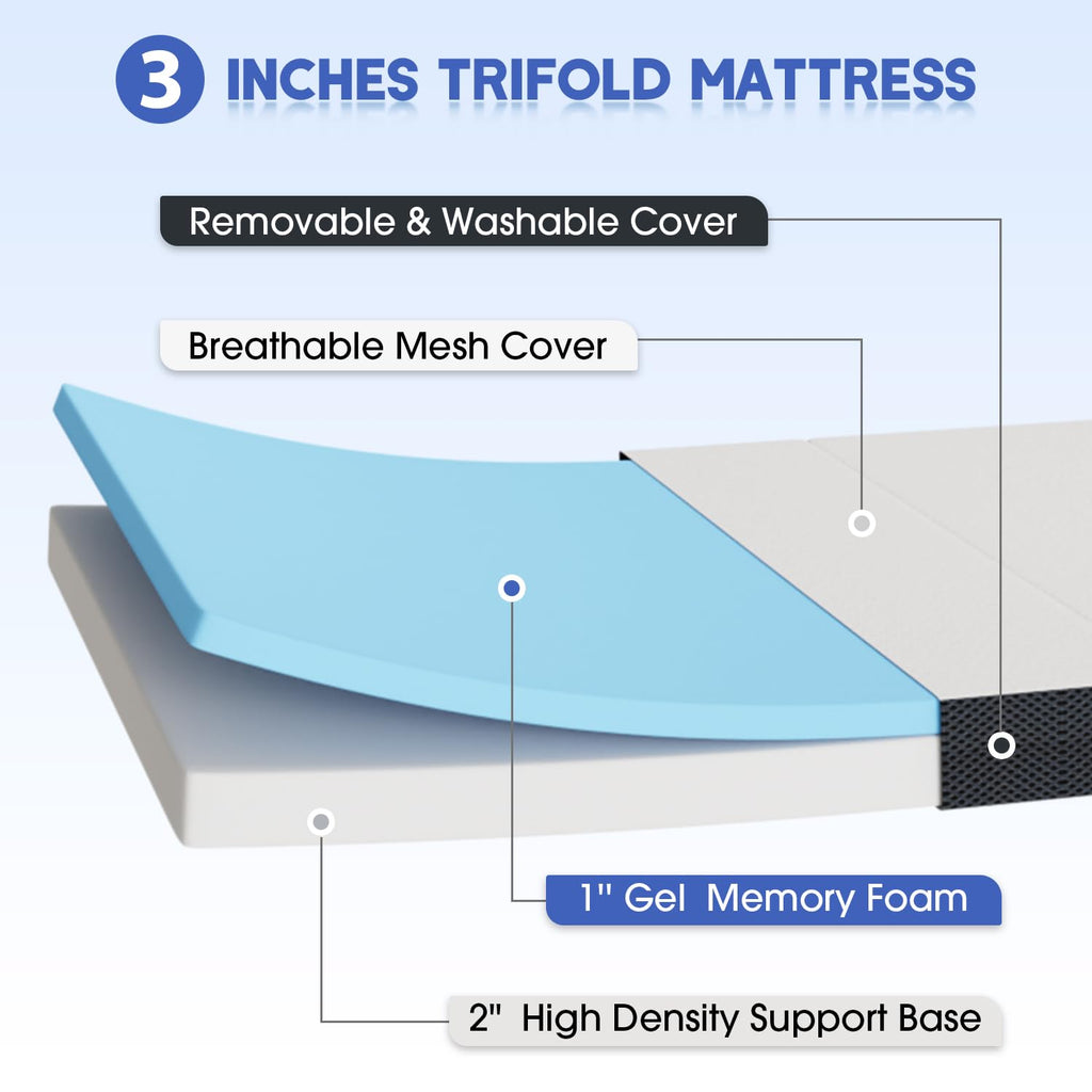 3" Tri Folding Memory Foam Mattress Queen Medium Firm G9451