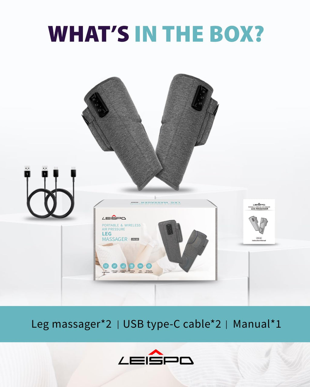 Wireless Air Compression Leg Massager with Heat, 4 Modes, Set of 2 P5860