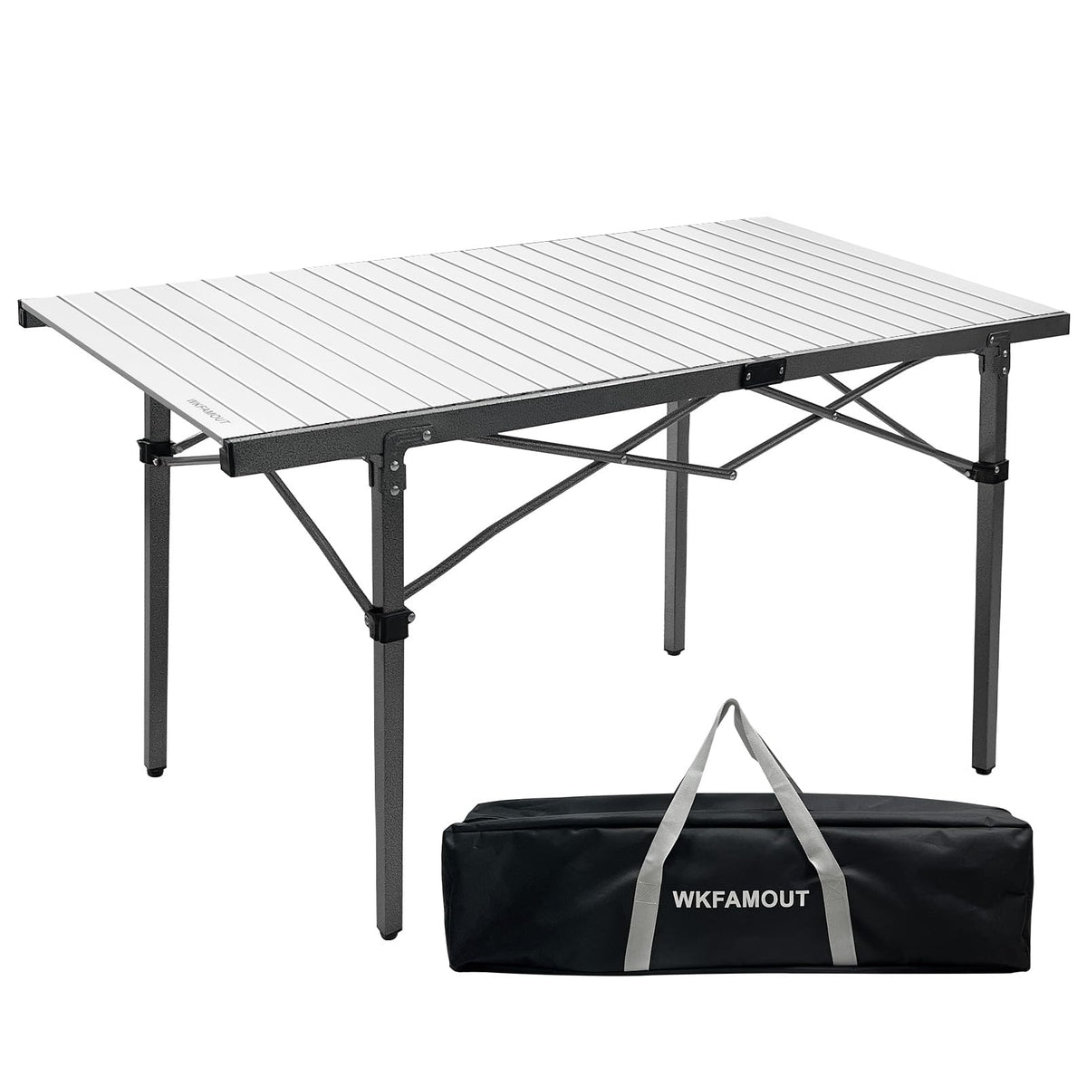 29.9" Tall Folding Camping Table for 2-6 Person, 54.7" Large Aluminum Foldable Roll-up Table Outdoor with Carry Bag for Picnic, Camp, Sturdy, Backyard, Patio F59214