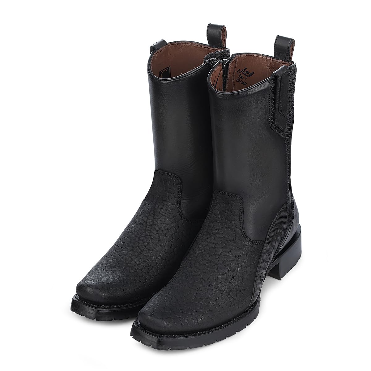 Dark gray Leather Side Zipper Western Boots M360