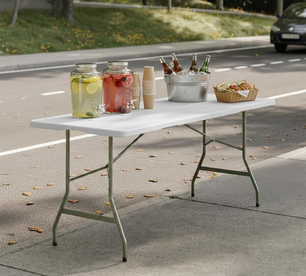 Set of 5 White Plastic Bi-Folding Rectangular Event Tables X9168