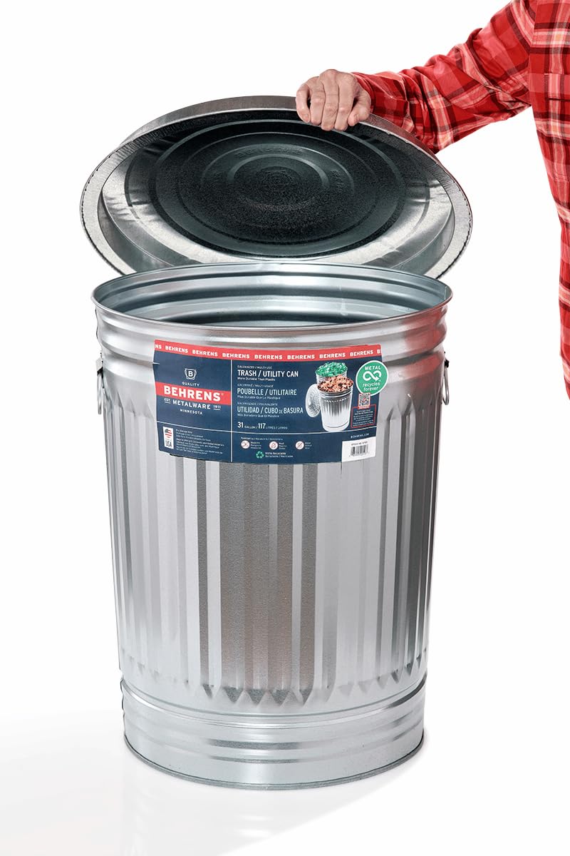 Galvanized Steel 31-Gallon Trash Can I522