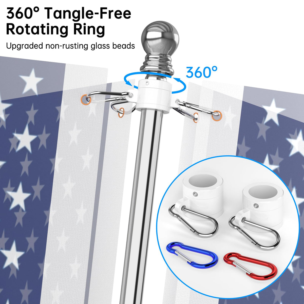 6 FT Stainless Steel Tangle Free Flag Pole Kit Z25500