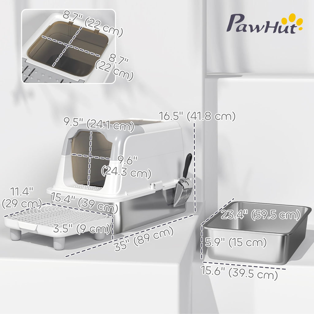 Extra Large Enclosed Stainless Steel Cat Litter Box E2543