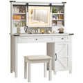 White Vanity Desk with Mirror, LED Lights, Stool N5290