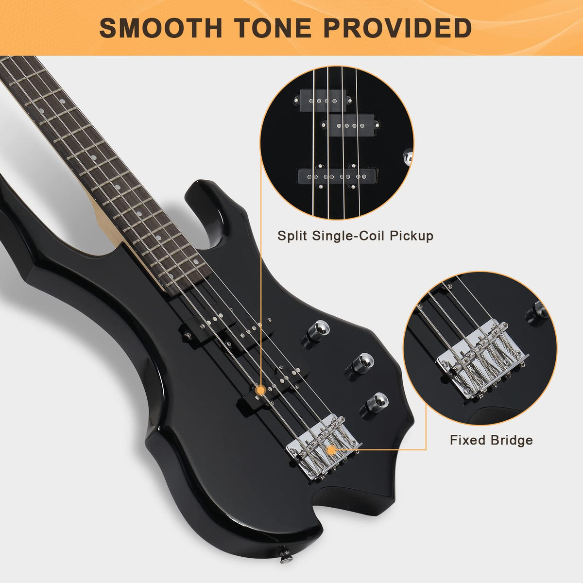 Electric Bass Guitar 4 Strings Full Size Right Hand with Bag N196