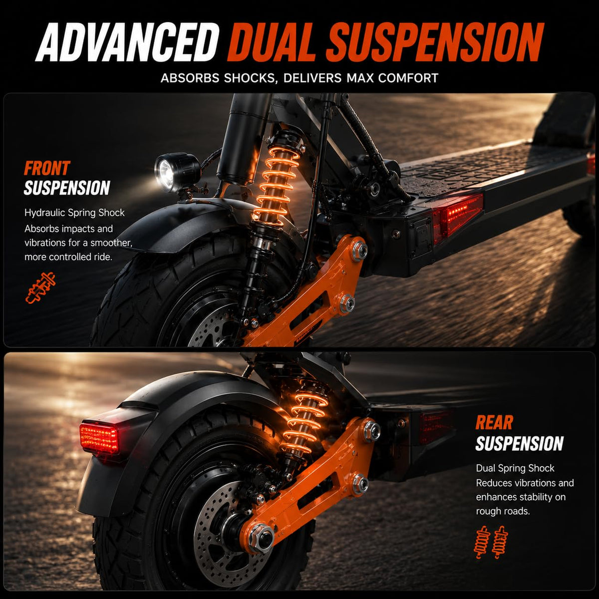 5600W Motor 46 MPH 27Ah Battery 10" Off Road Foldable Electric Scooter S6578