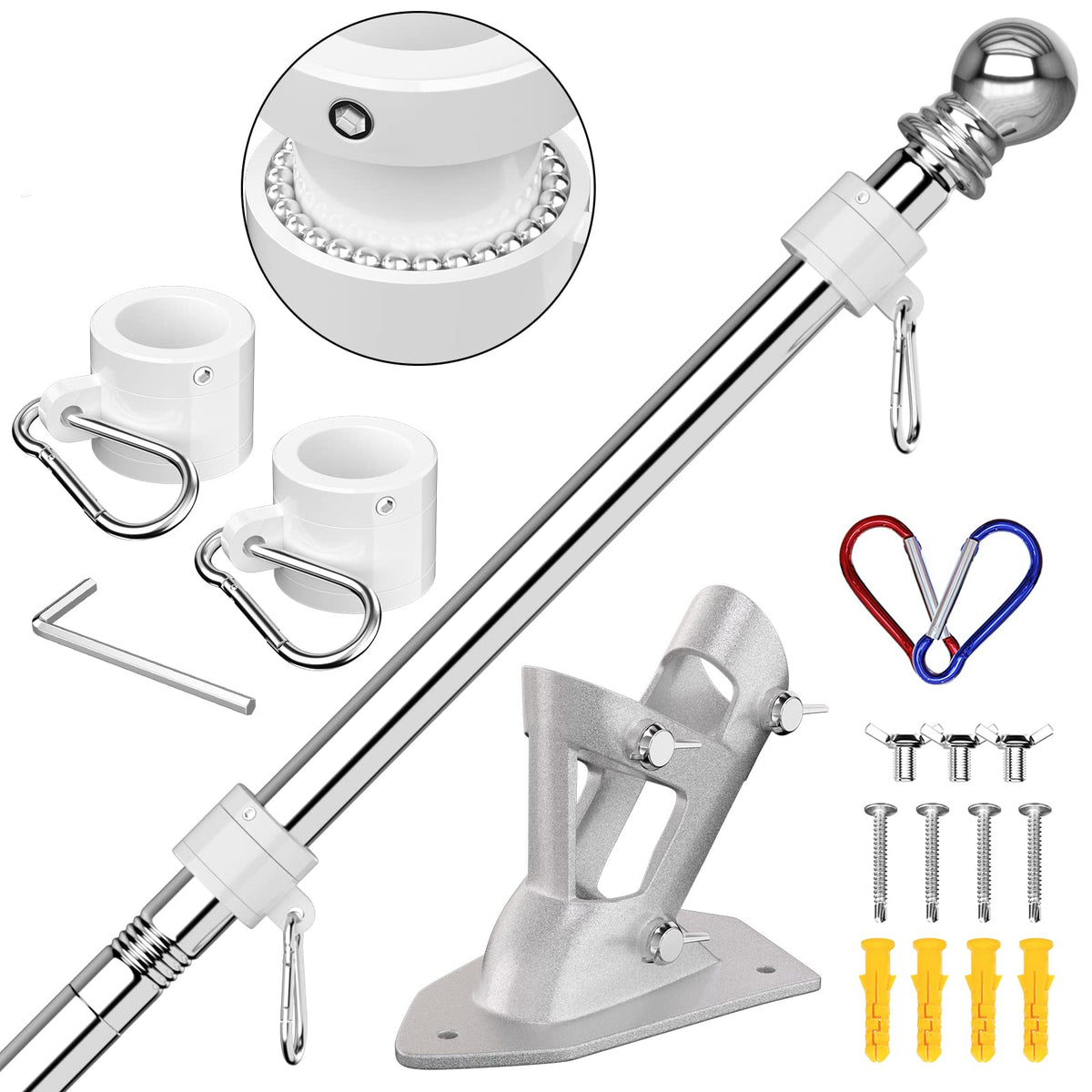 6 FT Stainless Steel Tangle Free Flag Pole Kit Z25500