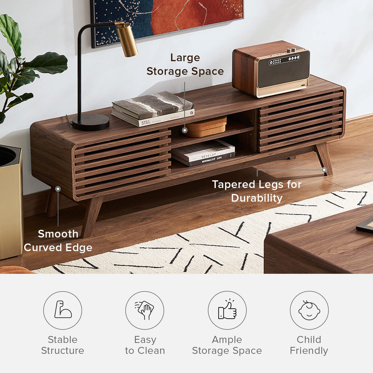 Walnut 59 inch TV Stand with Storage H9217