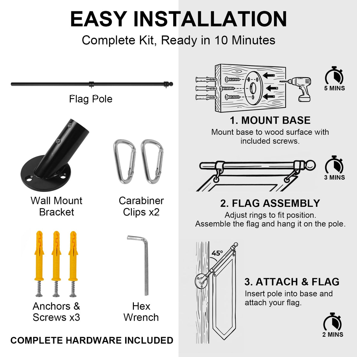 47" Stainless Steel Flag Pole Kit with Wall Mount Bracket F994438