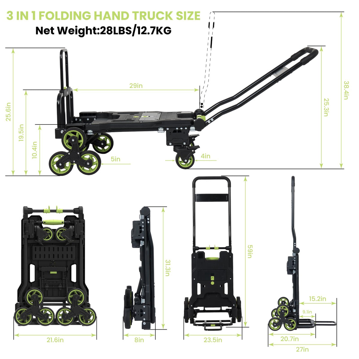 3 in 1 Convertible Folding Hand Truck with Brakes E63811
