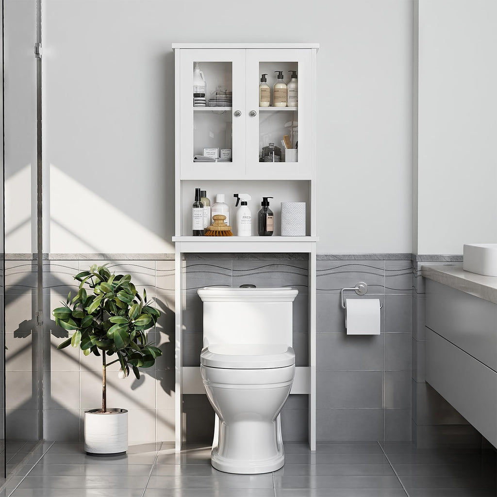Over The Toilet Storage Cabinet with Tempered Glass Doors F880051