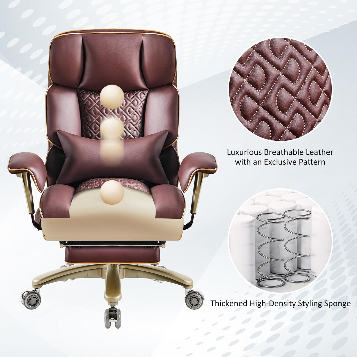 Brown Ergonomic PU Leather Executive Office Chair with Footrest L596