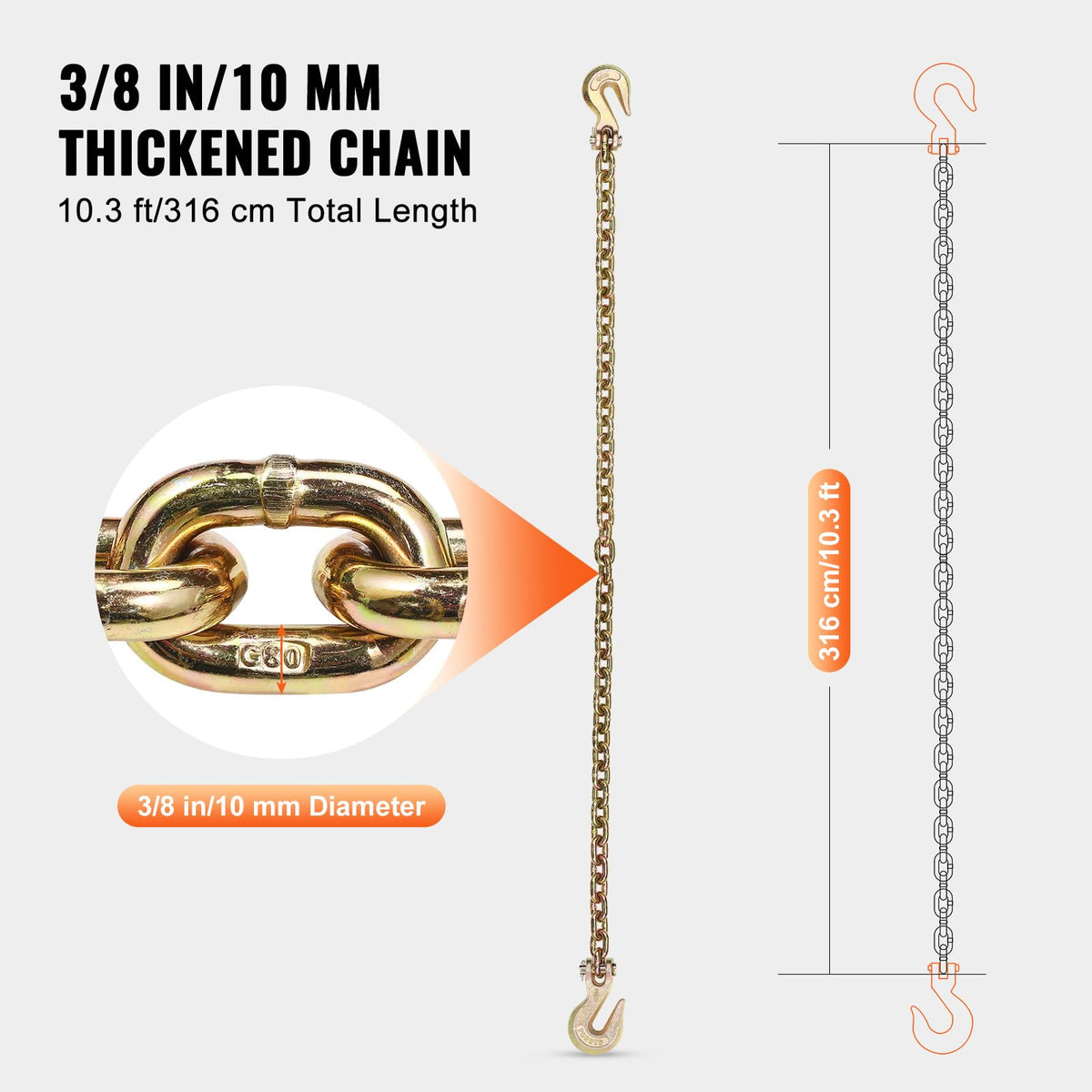 3/8" x 10.3' 2-Pack Tow Chain with Clevis Grab Hooks K996829