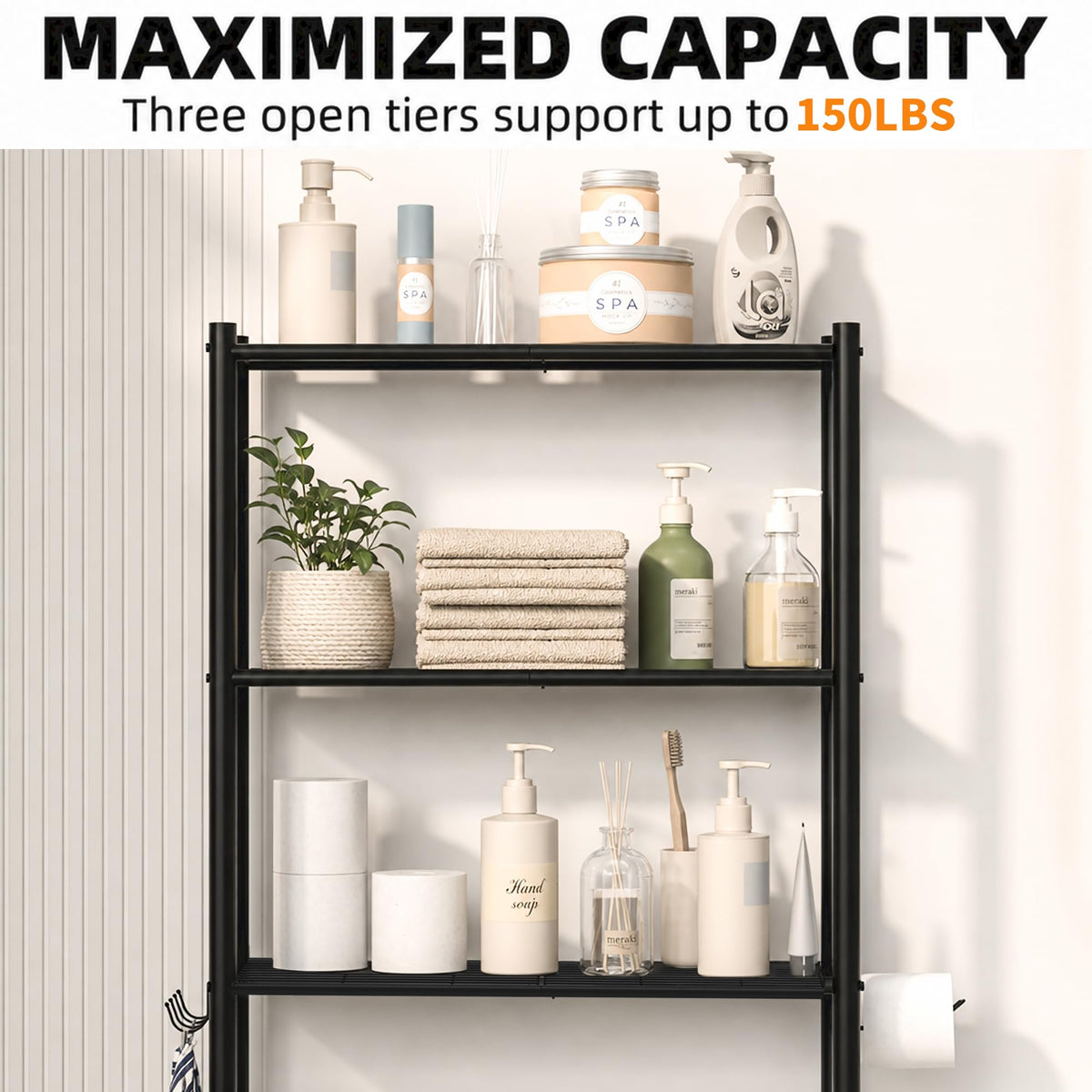 3-Tier Over Toilet Storage, Black V6419