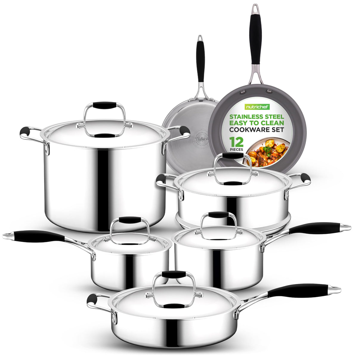 12-Piece Stainless Steel Non-Stick Cookware Set B4726