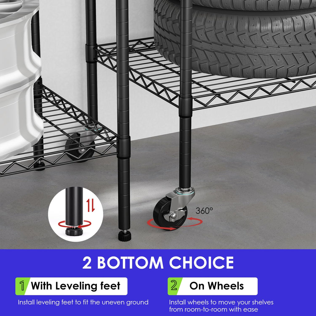 6-Tier Black Wire Shelf with Wheels P6361