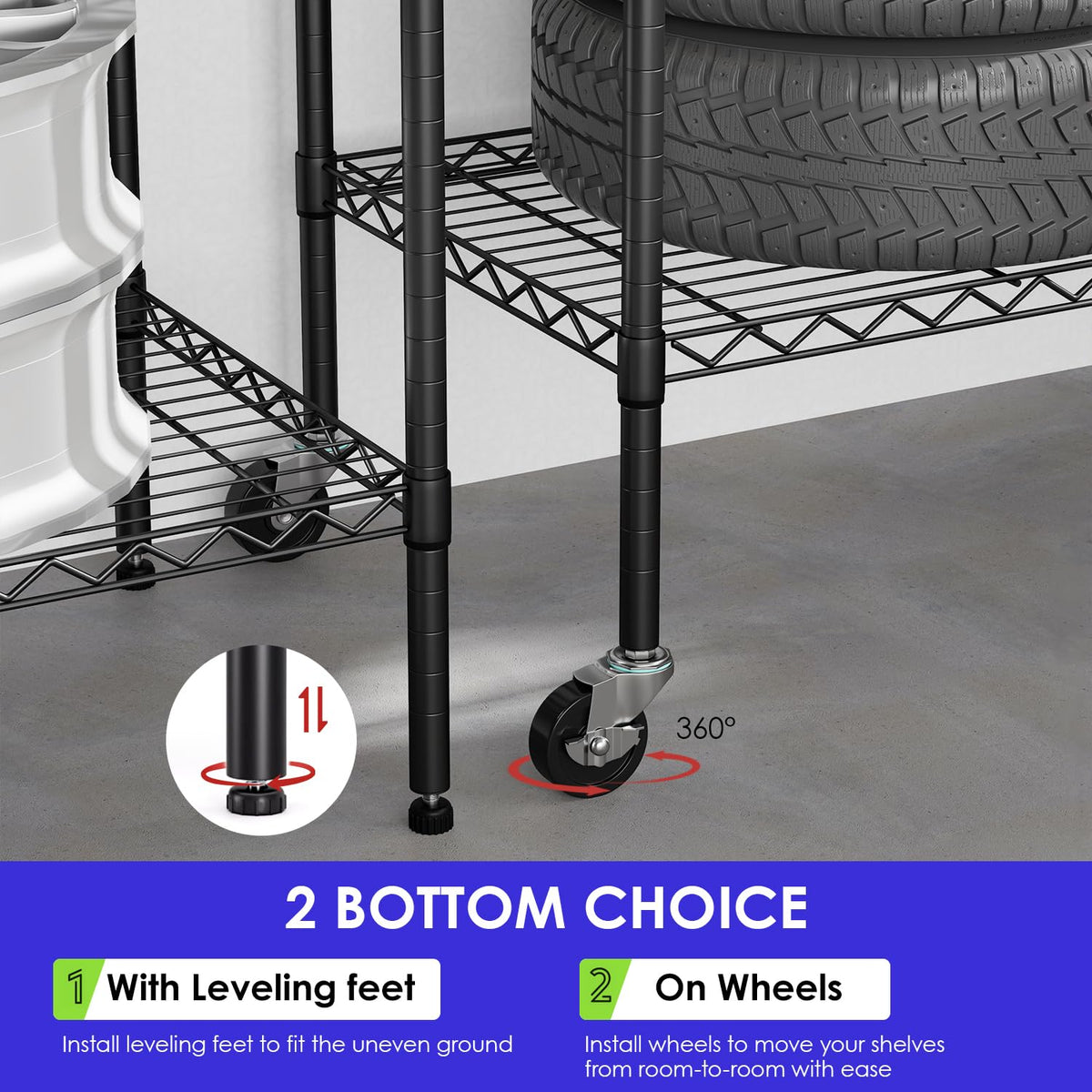 6-Tier Black Wire Shelf with Wheels P6361