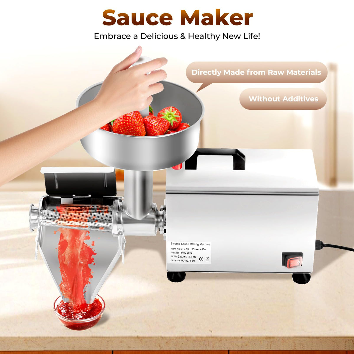 450W Electric Food Strainer with Filter and Trough K313