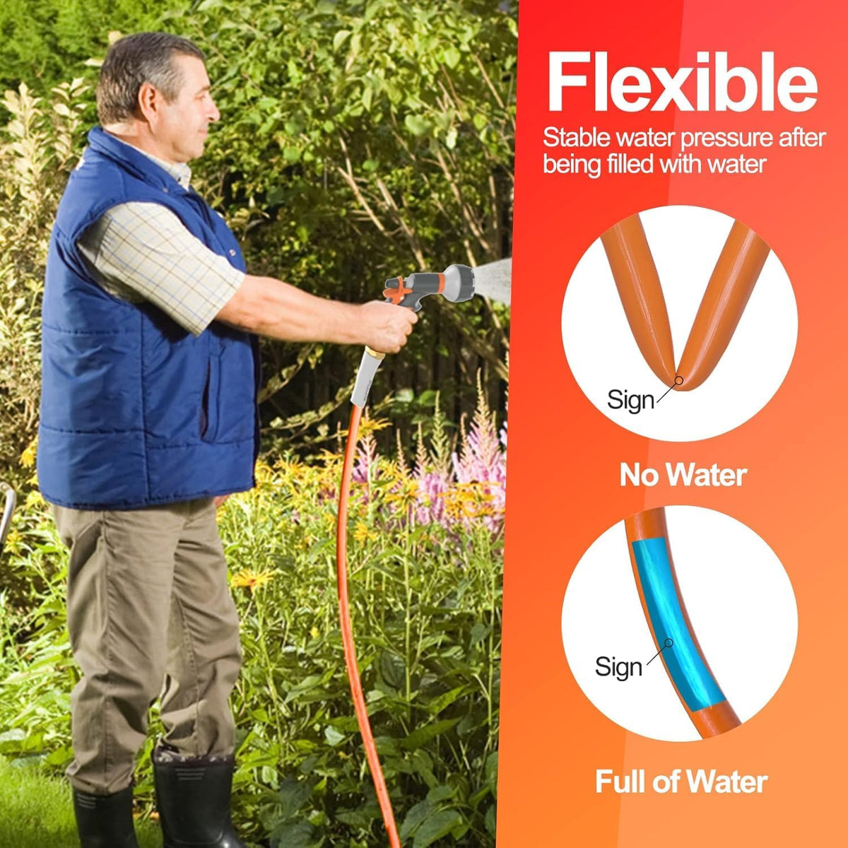 Garden Water Hose 50 ft x 5/8" Heavy Duty Flexible T739