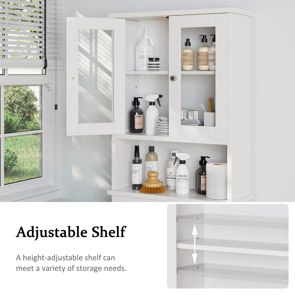 Over The Toilet Storage Cabinet with Tempered Glass Doors F880051